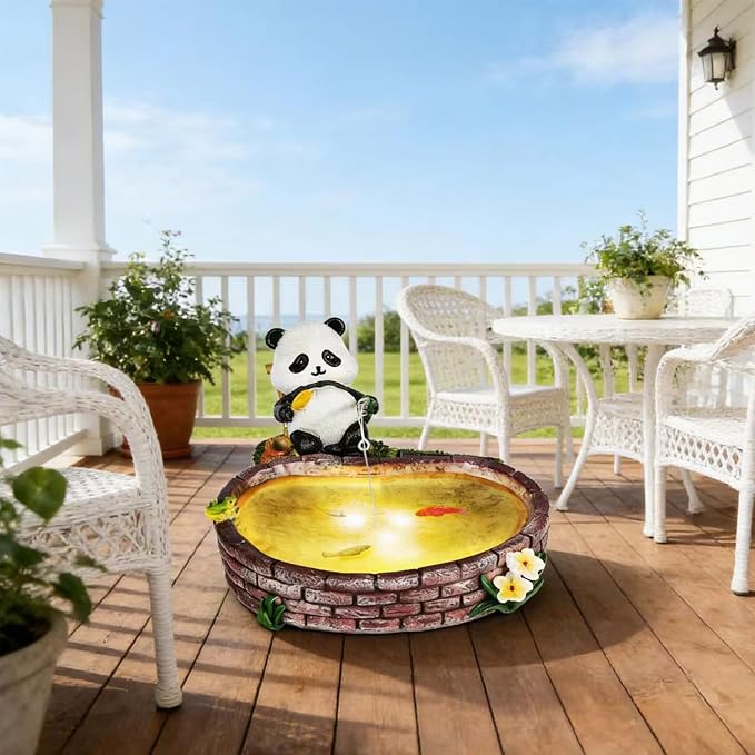 Panda Garden Decor This Outdoor Solar-Powered Panda Fishing Statue is Perfect for Decorating patios, courtyards, and lawns, and Makes an Excellent Gift for Gardening Enthusiasts