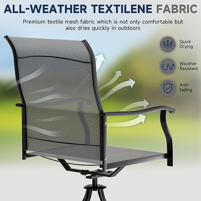 LEVELEVE 2-Piece Swivel Dining Chairs, Outdoor Patio Bistro Chairs for Lawn, Garden, Deck, Backyard & Porch (Matching Series for 5-Piece Set)