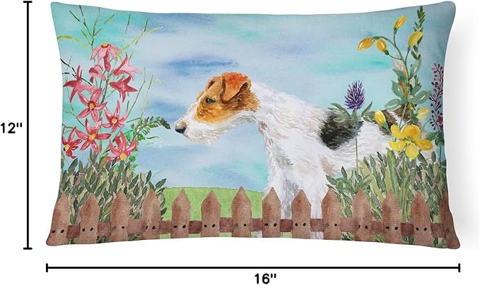 Caroline's Treasures CK1212PW1216 Fox Terrier Spring Canvas Fabric Decorative Pillow Machine Washable, Indoor Outdoor Decorative Pillow for Couch, Bed or Patio, 12HX16W