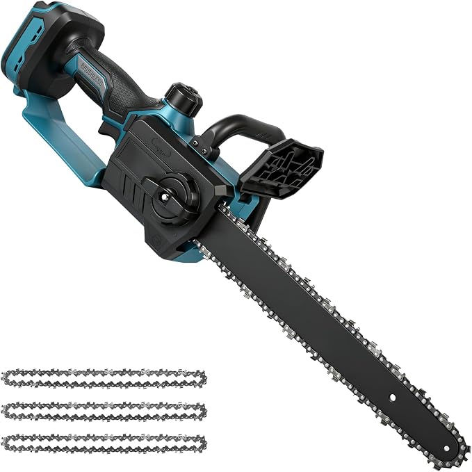 12 Inch Brushless Chainsaw Cordless for Bosch 18V Battery, Handheld Electric Chain Saw with 3 Chains, Tool-free Chain Tension and Auto Oiling for Wood Cutting Tree Trimming (Battery Not Included)
