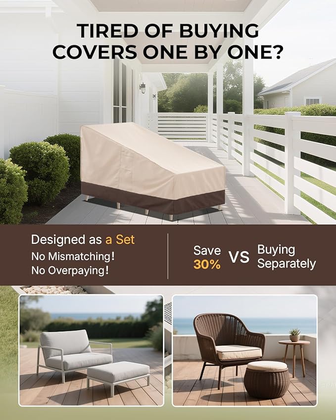 Loriano 2-Pack Outdoor Chair Cover with Ottomans, Waterproof Furniture Cover for 2 Chairs & 2 Ottomans, Heavy Duty 600D Oxford Fabric, All-Weather UV and Windproof for Patio Sets