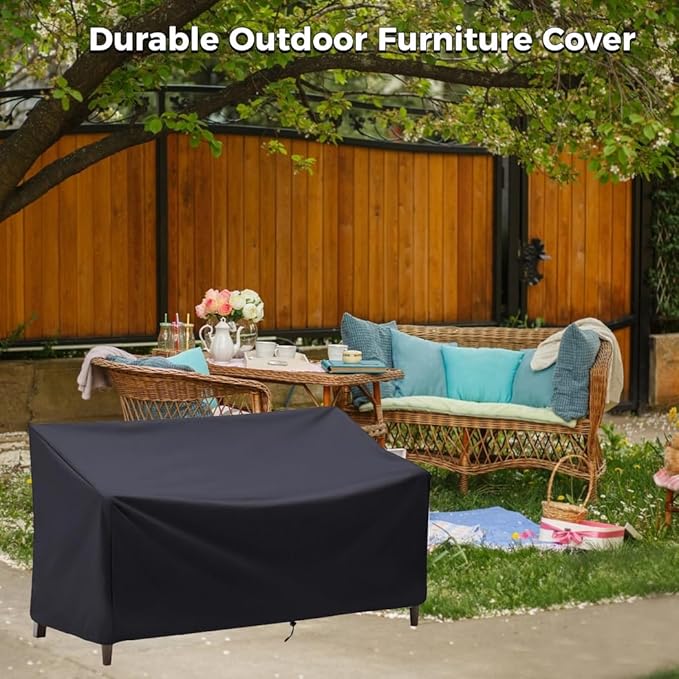 Outdoor Bench Cover, Waterproof Outdoor Patio Furniture Cover for 4-Seater Bench, Durable Oxford Cloth Garden Sofa Chair Cover, 75" L x 26" W x 35" H (Black, 75" L x 26" W x 35" H)