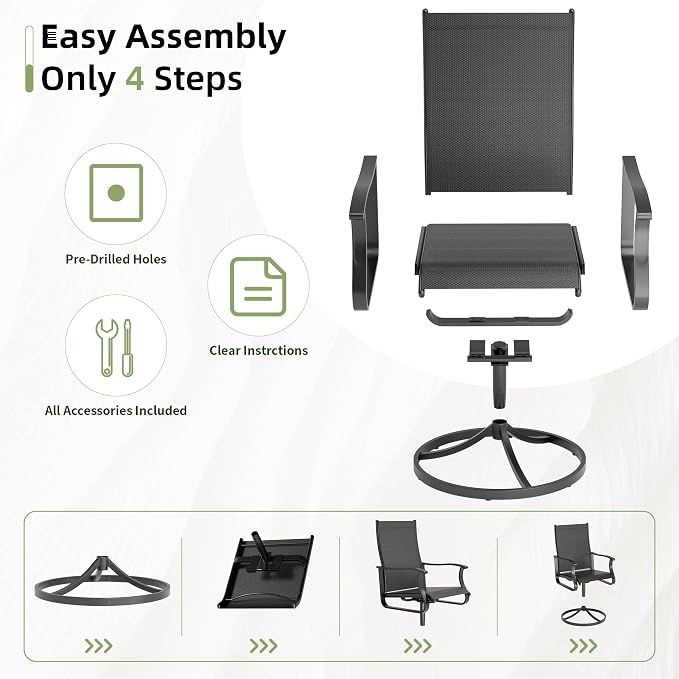 Amopatio 5 Pieces Patio Dining Set for 4, Outdoor Table and Chairs, 4 All Weather Swivel Patio Chairs, 39" Patio Spliced Round Table with Umbrella Hole, for Deck, Backyard, Poolside & Garden, Black