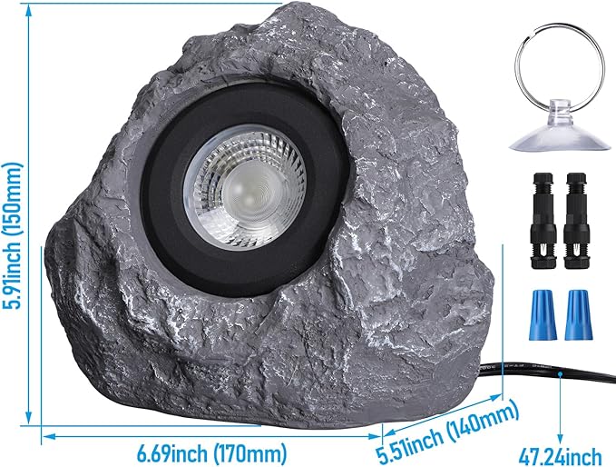 LEONLITE 5CCT LED Rock Lights Outdoor, 5W Low Voltage Landscape Spot Light for Garden, Yard, Decorative Stone Light, 12-24V AC/DC, CRI90, 200lm, IP65 Waterproof, Triangle, Dark Gray, Pack of 2