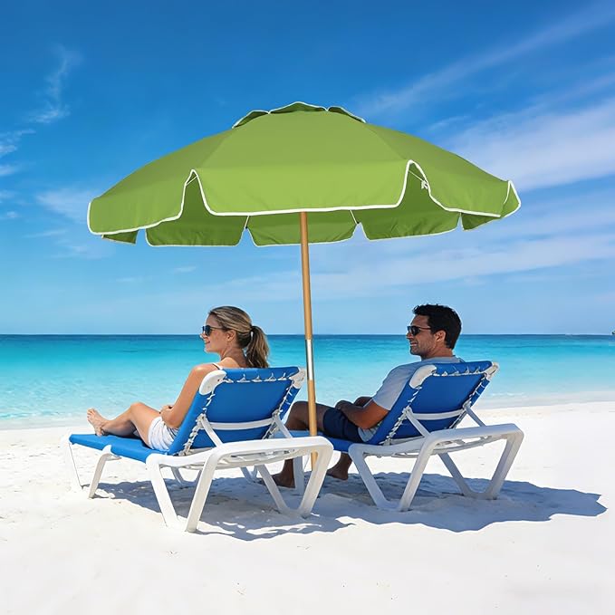 AMMSUN 7.5ft Heavy Duty High Wind Beach Umbrella Commercial Grade with Air Vent Ash Wood Pole & Carry Bag UPF 50+ Sun Protection for Patio Garden Pool Backyard Olive Green