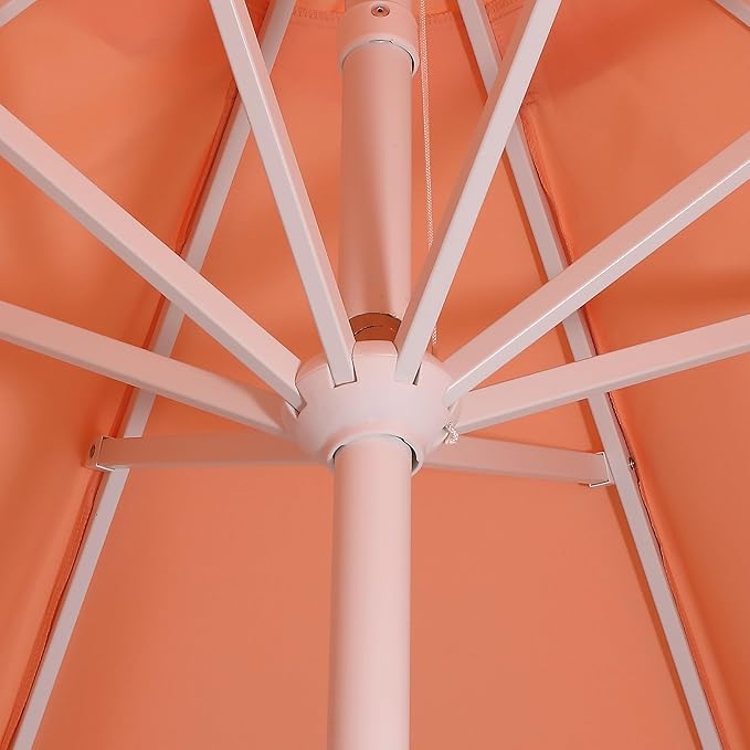 JONATHAN Y Tracy 9 ft. Outdoor Patio Umbrella with Scalloped Edge, Coastal Market Table Umbrella with Crank Lift and Tilt, 8 Sturdy Ribs UV Resistant for Pool, Coral Pink, White Pole UMB1002H