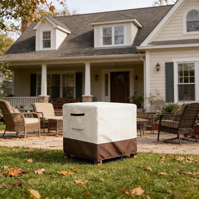 Waterproof Patio Ottoman Cover, Heavy Duty Square Outdoor Side Table Furniture Covers Size 22L x 22W x 18H inch (Beige)