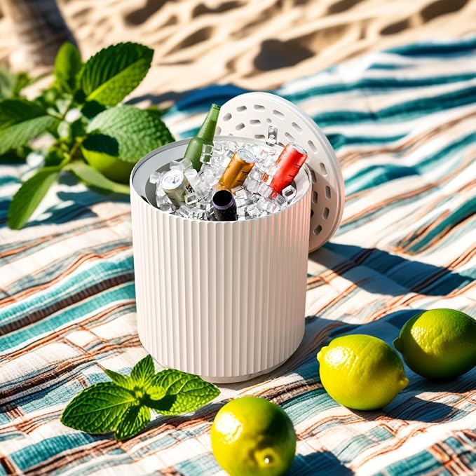 Outdoor Cooler Side Table 40L Capacity, 2-in-1 Large Ice Chest Cool Side Table with Storage & Removable Lid, Modern Patio Ice Table for Poolside, Deck, Beach, BBQ, White