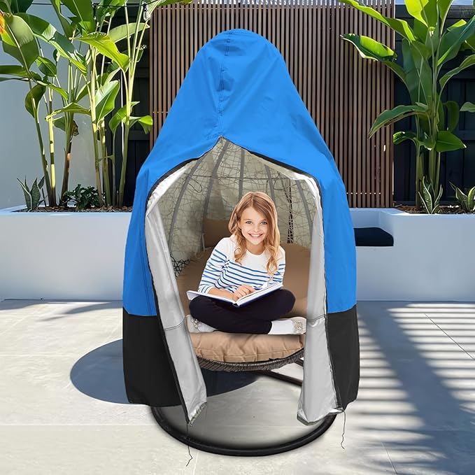 Patio Egg Chair Cover with Zipper,Outdoor Hanging Egg Chair Cover,UV Resistant,Windproof Heavy Duty,Wicker Egg Swing Chair Covers,Fits Single Seat Egg Chair,75"" x 45"",Blue