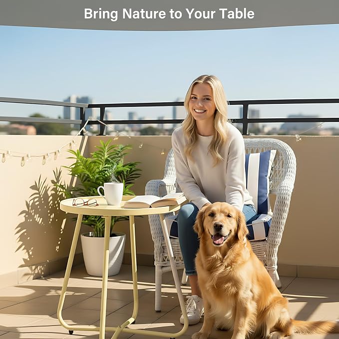LITA Outdoor Side Table Metal Steel Weather Resistant Round End Table for Patio Balcony Living Room, Small Lightweight Weatherproof Accent Table,Yellow,Modern