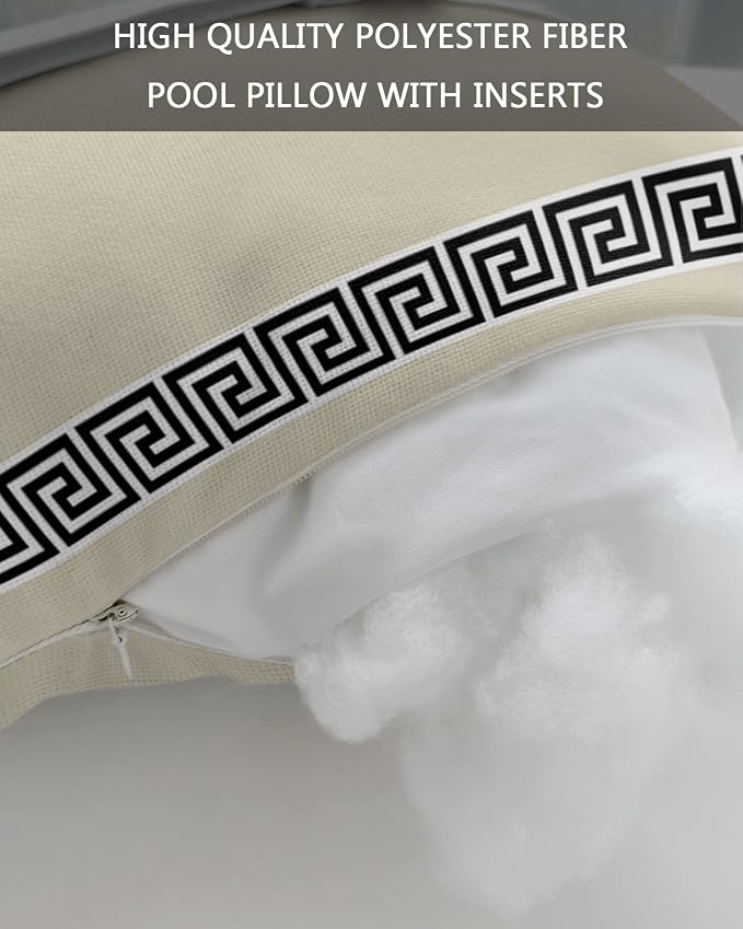 Outdoor Pillows Covers with Inserts Chinese Style Pattern Khaki Background Waterproof Recliner Pillow with Adjustable Strap Throw Pillows for Patio Furniture Pool Lounge Chair, 11x16 inch, 1PCS