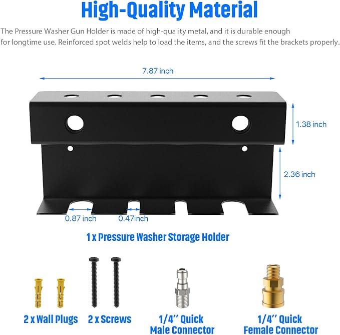 Pressure Washer Gun Holder, Power Washer&Snow Foam Cannon Quick Disconnect Tool Organizer, Pressure Washer Nozzle Tip&Wand Extension Storage Rack, Storage Wall Mount for 1/4" Quick Connector