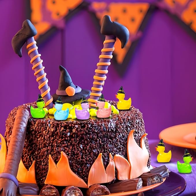 50 Pcs Halloween Luminous Mini Resin Ducks Miniature Figurines | Tiny Little Plastic Duck Figures with Witch Hat Glow in the Dark, Halloween Crafts Micro Landscape Fairy Garden Party Decor