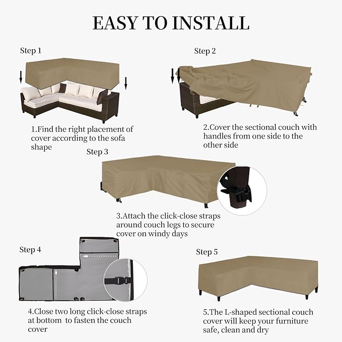 Easy-Going Patio L-Shaped Sectional Sofa Cover, 85"X110" Waterproof Heavy Duty Outdoor Garden Furniture Cover with Air Vent (Left Facing, Camel)