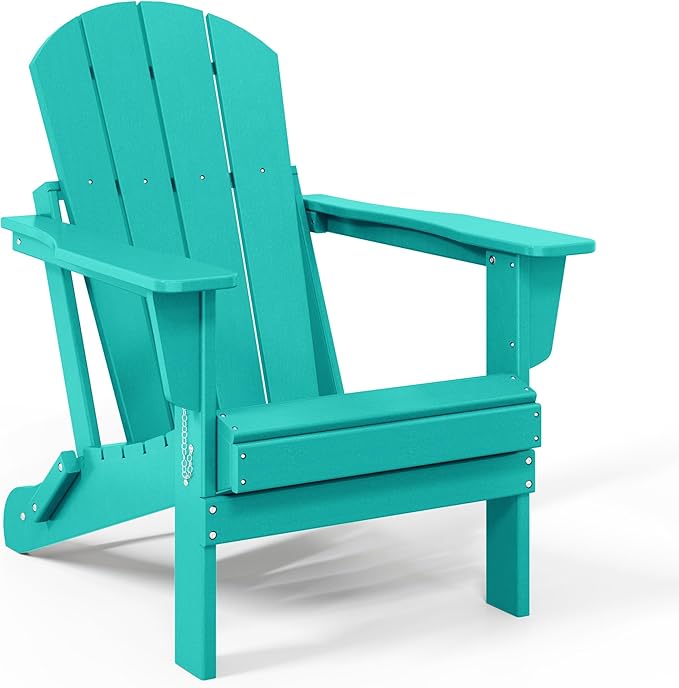 Costaelm Patio Conversation Set, 5 Piece Balcony Furniture, Small Patio Firepit Furniture Outdoor Adirondack Square Coffee Table and Chair for Backyard Lawn Porch Pool Garden, Turquoise