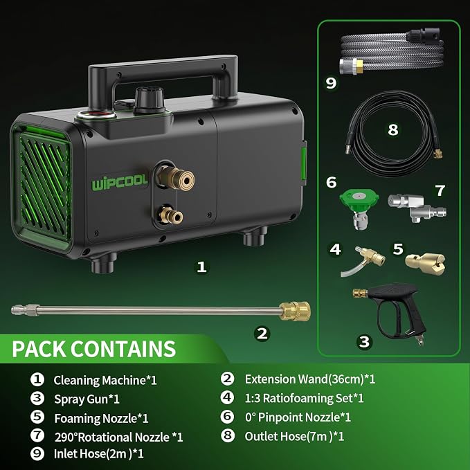WIPCOOL C28T Crankshaft-Driven HVAC Coil Cleaning Machine, 72–406 PSI Adjustable, 3/4 HP Portable High Pressure Washer with Long Service Life