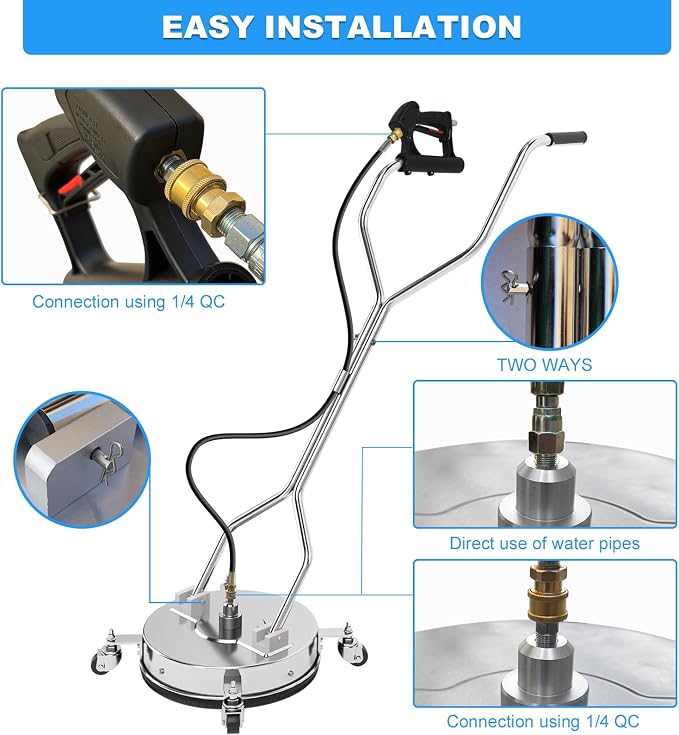 16" Pressure Washer Surface Cleaner with 304 Industrial-Grade Stainless Steel Housing, Dual Handle, 4500 PSI Driveway Pressure Washer Attachment, 2 Replacement Nozzles, for Concrete, Sidewalk, Deck