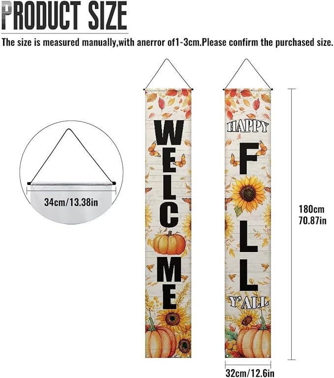 Thanksgiving Give Thanks Porch Banner Sign, Fall Pumpkin Patch Maple Leaves Front Door Decorative Hanging Welcome Banner Flag, Autumn Welcome Farmhouse Decoration Home Outdoor Yard Decor
