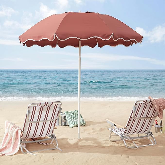 7.2FT Patio Beach Umbrella, Adjustable Height and Tilt Design, UPF 50+ Sun Protection with Silver Coating, Wind-Resistant Fiberglass Ribs, Portable 2-Fold Design, Includes Carry Bag, Base Not Included