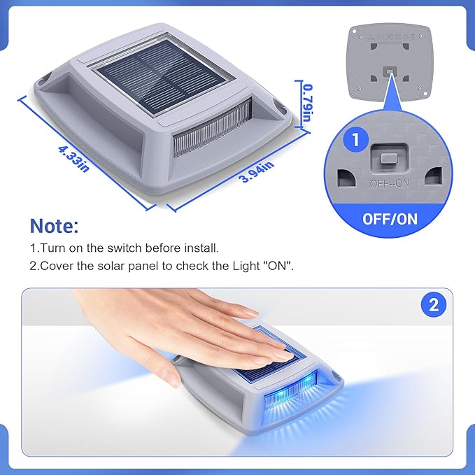 Solar Driveway Lights Outdoor 16 Pack, IP68 LED Solar Powered Waterproof Driveway Marker Deck Dock Lights for Dock Step Pathway Walkway Sidewalk Garden Yard Stair Marine (Blue)