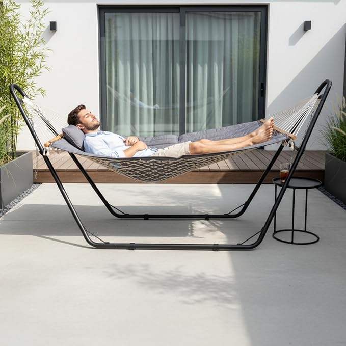 Heavy Duty Double Hammock with Stand – Heavy Duty 2-Person Hammock Set for Outside, Adjustable Patio Swing Hammock Chair Patio Furniture, Backyard Garden Porch Furniture, Gray
