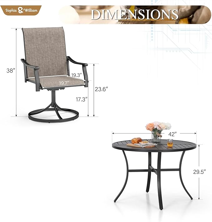 Sophia & William Patio Dining Set for 4, Round Patio Table and Swivel Chairs Set, All-Weather Outdoor Dining Set for Lawn, Yark, and Courtyard