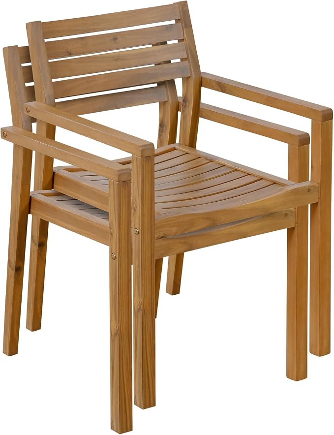 RuiSiSi Patio Furniture Set with Solid Wood Table & 4 Chairs, 5-Piece Outdoor Round Dining Set with Slatted Design, Garden Conversation Set, Natural