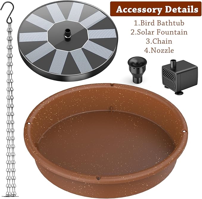 AISITIN 12 Inch Hanging Bird Bath with Solar Fountain, Outdoor Solar Powered Hanging Bird Bath Fountain, Multi-Functional Bird Basin for Drinking & Feeding, Solar Water Pump for Garden Patio Yard