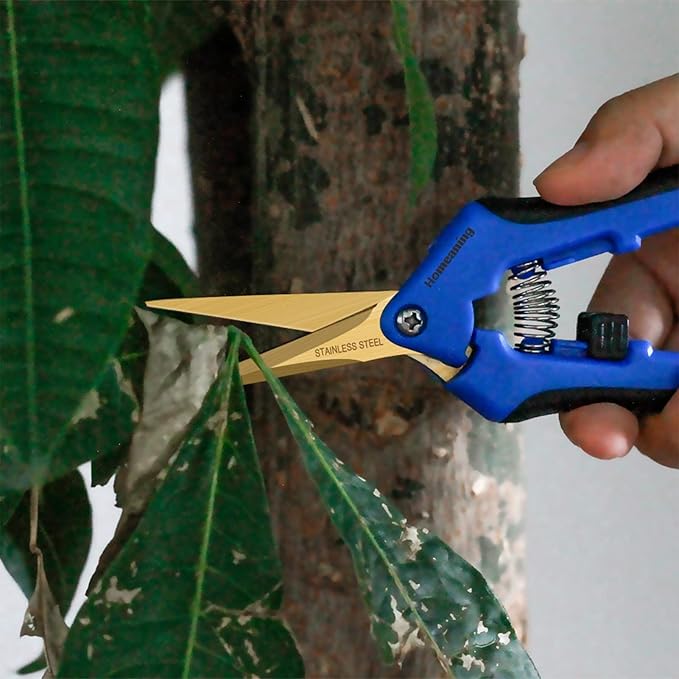 1 Pack Garden Pruning Shears with Curved Blades Trimming Scissors, Gardening Hand Pruning Snips Titanium Coated Precision Bonsai Pruning Shears, Convenient Flower Cutters(Blue)