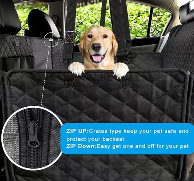 Dog Car Seat Cover for Hyundai Kona/Encino 2018 2019 2020 2021 2022 2023, Foldable Back Seat Extender, Hair-Resistant, Anti-Scratch, Travel Hammock Bed with Mesh Window Storage Accessories
