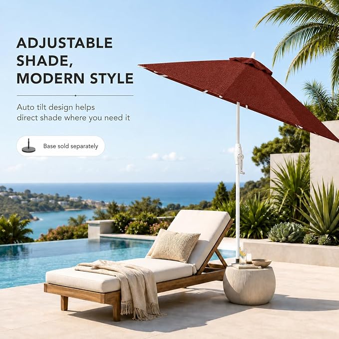 Treasure Garden 9ft Patio Umbrella - Outdoor Furniture Market Umbrella – Deluxe Auto-Tilt – White Aluminum Frame (Sunbrella, Henna)