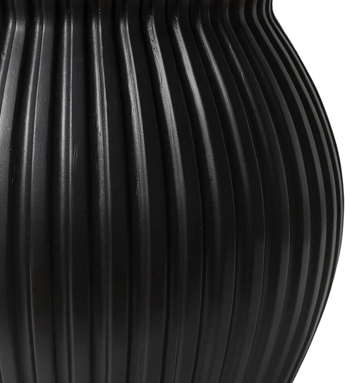 Mander Series Fiberstone Modern Side Table – Ribbed Hourglass Accent End Table for Indoor or Outdoor Use, Living Room, Bedroom, Patio - Black
