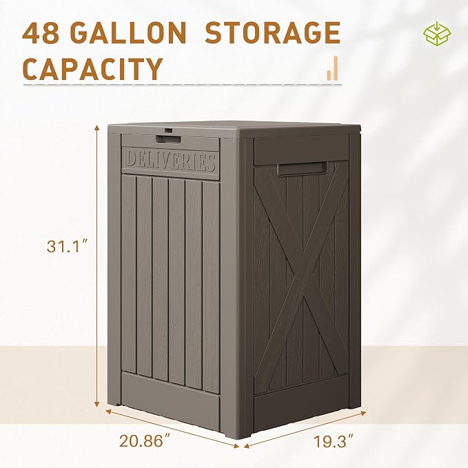 Devoko 48 Gallon Package Delivery Box Outdoor Secure Lockable, Waterproof Deck Box PP Material Storage Container for Porch, Deck (Brown, 48 Gallon)