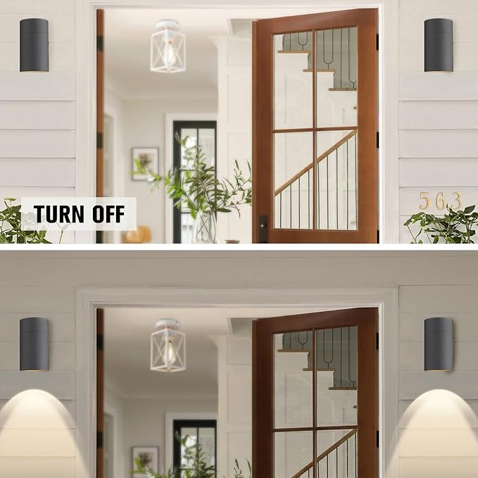 Ken & Ricky Modern Outdoor Wall Sconce Lights,Cylinder,Black ,2 Pack | No Glare Aluminum Exterior Lighting Fixtures,Downward Outside Wall Light,E26,For House Front Porch Garage Patio Entryway