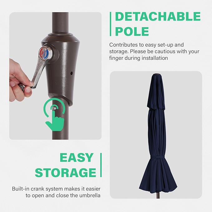 JEAREY 9 ft 2-Tiers Patio Umbrellas Outdoor Table Market Umbrella w/Push Button Tilt/Crank, 8 Sturdy Ribs, UV Protection Waterproof Sunproof(Navy Blue)