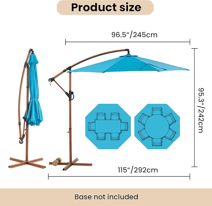 COSIEST Offset Patio Umbrella, Cantilever Hanging Outdoor Umbrella w/360-degree Rotation, Handy Crank, UV/Waterproof Canopy, 6 Ribs for Market, Backyard, Poolside, Garden