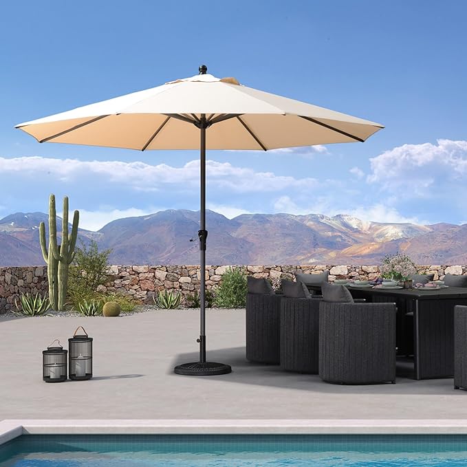 PURPLE LEAF 11' Round Patio Umbrella Outdoor Table Umbrella Aluminum Frame Market Umbrella Sun Umbrella with 8 Sturdy Ribs for Garden Deck Lawn & Pool Beige