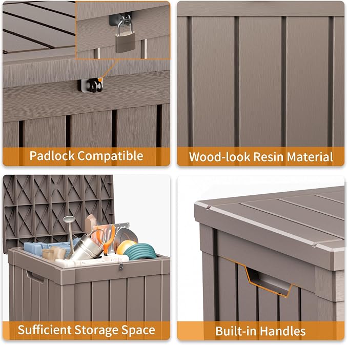 Deck Box Large Outdoor Storage for Patio Furniture,Outdoor Cushions,Garden Tools and Pool Supplies,Waterproof,Resin,Lockable (Grey, 50 Gallon)