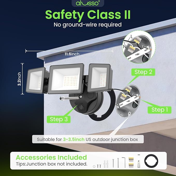 ALUSSO Dusk to Dawn Outdoor Lighting,120V 40W 4000LM Dusk Till Dawn Outdoor Light, 3000K/4000K/6000K 3CCT IP65 3 Heads Security Lights Dusk to Dawn for House Garage Yard Walkway,1 Pack,Black