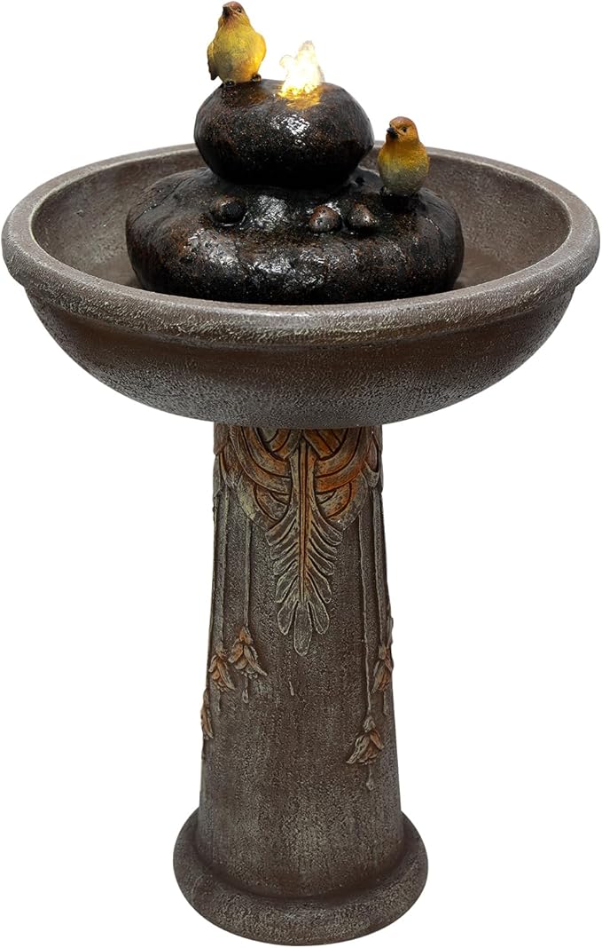 G-LEAF Outdoor Garden Bird Bath Fountain with LED Lights, Freestanding Waterfall Birdbath Garden Water Fountain for Backyard, Patio