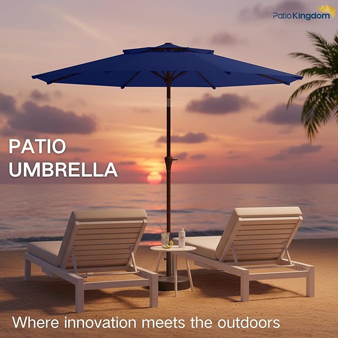 9FT Patio Umbrella 2-Tier Outdoor Market Table Umbrella with Push-Button Tilt & Crank | UPF 50+ & Waterproof for Backyard,Garden,Pool,Deck(Navy)