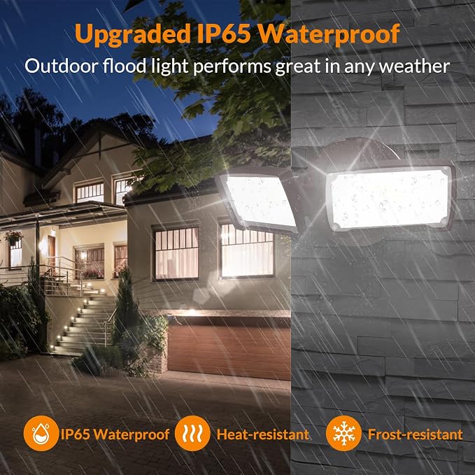 LEPOWER 28W Flood Lights Outdoor - 3000LM Brightness LED Security Lights | Switch Controlled Wall Mount Exterior Flood Light with 2 Heads, 5500K, IP65 Waterproof for Garage, Yard, Porch, Garden, Brown