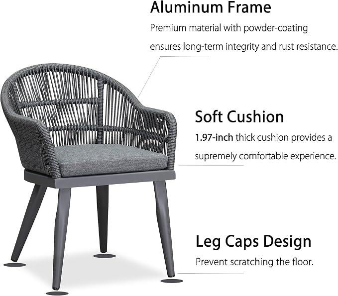 PURPLE LEAF 9 Pieces Patio Dining Set with Outdoor Aluminium Dining Table and Woven Rattan Chairs Modern Metal Furniture Cushions Sets for Garden Yard Indoor Decor Kitchen Gray