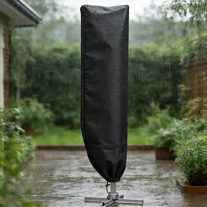 LBTING Patio Umbrella Cover, Outdoor Umbrella Covers 75H x 20W Inches Fit 8ft to 11ft Umbrella, 420D Waterproof Windproof Dust-proof UV-Resistant Furniture Cover - Black