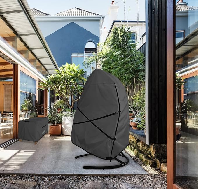 ULTCOVER Patio Hanging Egg Chair Cover - Waterproof Outdoor Double Seat Swing Egg Chair with Stand Cover 66W x 43D x 68H inches, Black
