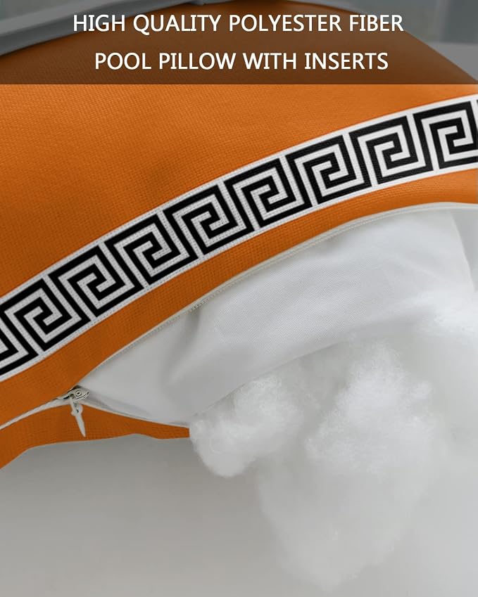 Outdoor Pillows Covers with Inserts Chinese Style Pattern Orange Background Waterproof Recliner Pillow with Adjustable Strap Throw Pillows for Patio Furniture Pool Lounge Chair, 11x16 inch, 1PCS