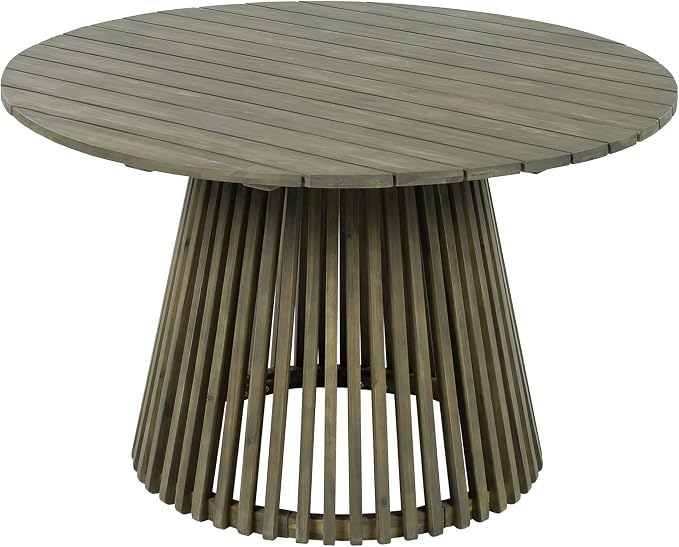 Merax Outdoor Dining Table 47.25" Round Extra-Large Acacia Wood Patio Dining Table for Backyard Lawn Balcony, Aesthetic Slat Base Design, Grey Finish