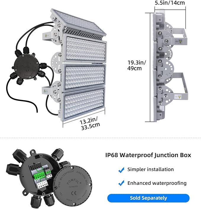 Kekeou Stadium Lights Outdoor LED Flood Light 400W 56000LM 6500K Arena Field Lights Surge 6KV IP67 Waterproof Parking Lot Light Adjustable Lighting Angle for Court