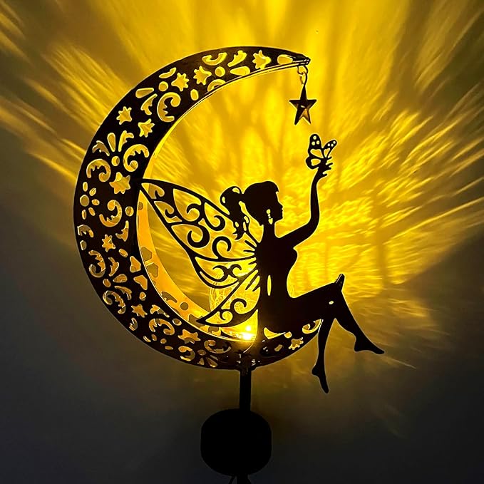 Fohil Solar Garden Lights Outdoor, Metal Fairy Moon Glass Globe Pathway Stake Solar Light Decor, Waterproof Solar Decorative Lights for Garden, Walkway, Yard, Lawn, Patio, Courtyard