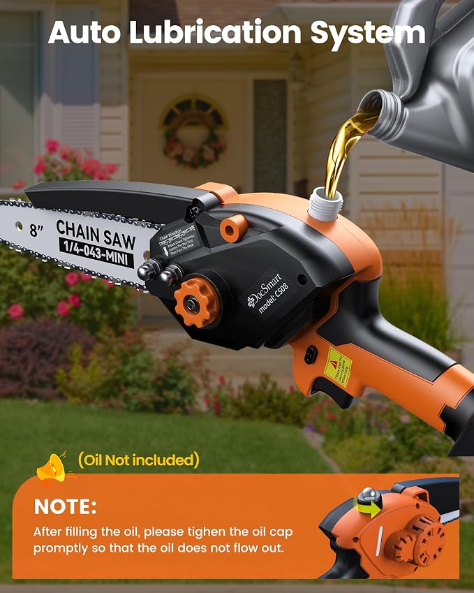Mini Chainsaw with 1500W Brushless Motor, 2x 4000mAh Batteries 8 inch & 6 inch Handheld Small Chain Saw for Wood Cutting, Gardening Gifts for Father Dad Men
